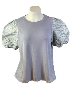 entro Floral Puff Short Sleeve Shirt In Grey Blue Size 2X